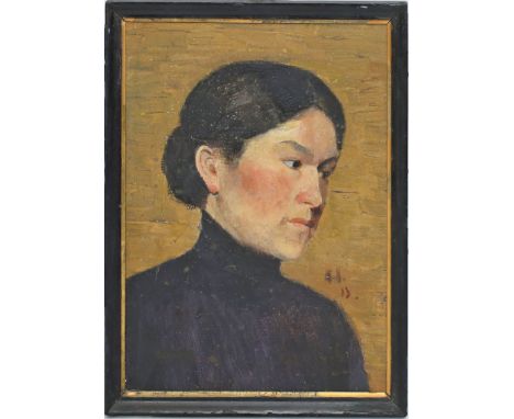 Hoffmann, Hermann (1862 Berlin 1941) "Frau des Künstlers", so verso bez. Öl/Karton (rest.), re. u. monog. und dat. (19)13. 42
