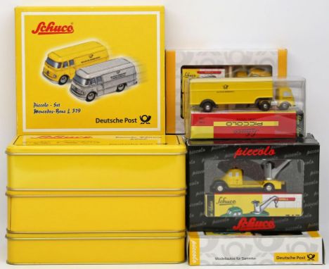 19 Modellautos, Schuco Piccolo, überwiegend 1:90. 10 Sets "Deutsche Post". Verschiedene Hersteller und Ausführungen, teils mi