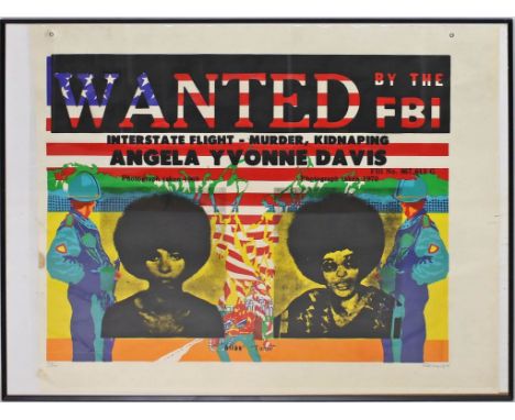 Unbekannter Künstler (um 1971) "Wanted by the FB Angela Yvonne Davis", so in der Darstellung. Farbserigraphie/Collage (flecki