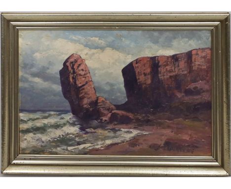 Hellberger, Alfred Hermann (1871 Frankfurt - Berlin 1946) Steilküste. Öl/Karton (min. Farbverluste), re. u. sign. 24x 36 cm. 
