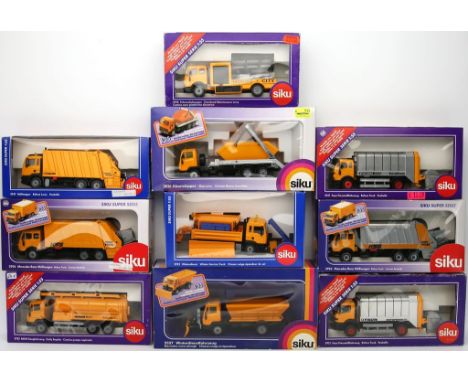 10 Modellautos "Kommunalfahrzeuge", Siku, 1:55. Verschiedene Hersteller und Ausführungen. Je in Originalverpackung bzw. Kunst