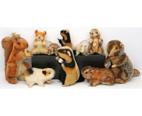 10 Nagetiere, Steiff. Verschiedene Materialien und Ausführungen. Dabei Biber, Mäuse, Eichhörnchen, etc. Überwiegend mit Knopf