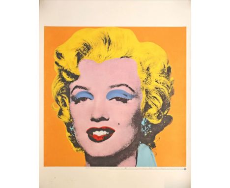 Acht Plakate von bzw. über Andy Warhol, mit verschiedenen Themen. Wohl alle um 1998/1999. Gebrauchsspuren. 80x 60 cm.