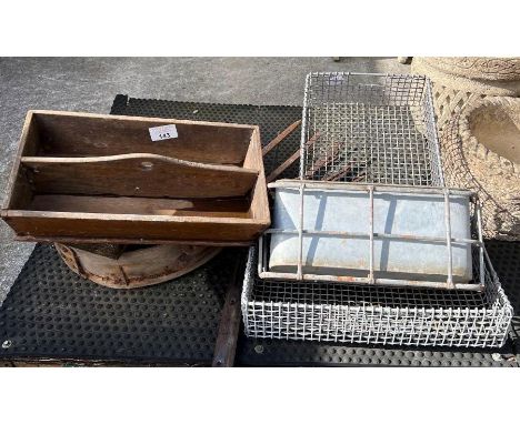 Galvanized trays, wooden trays &amp; hand tools