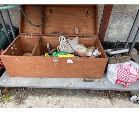 Wooden box containing rope, tools etc