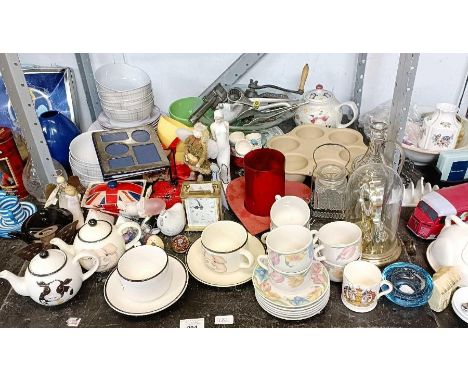 Kitchenalia to include vintage grinders, Whitefriars style ashtray, paperweights, cups &amp; saucers, Pampered Chef muffin st