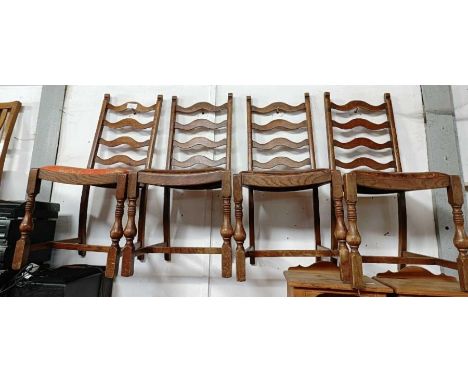 4 elm ladder back dining chairs along with 3 others