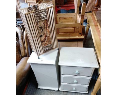 Pair of white painted pine bedside cabinets &amp; a decorative mid century lamp