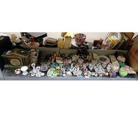 Cased mantle clock, ceramic figures of animals, Venetian glass &amp; other collectables
