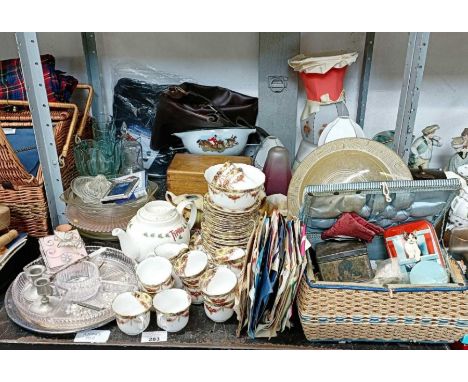 Selection of 45's, vintage buttons, glass lamp &amp; light shades &amp; other items