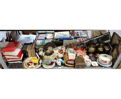 Photograph albums, brass oil lamp bases, a desk tidy &amp; other collectables
