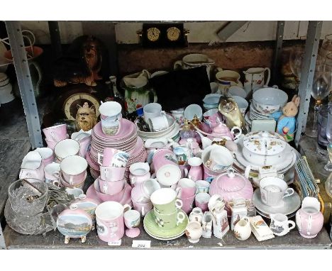 German souvenir  ceramics, Russian ceramic figure of a monkey, oak mantle clock &amp; other items