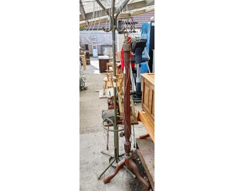 Metal coat/hat stand along with a wooden standard lamp
