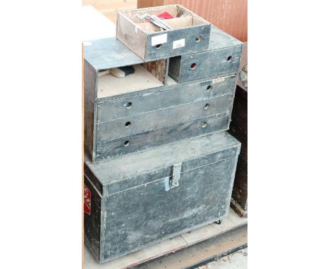 Plywood multi drawer tool chest including tools along with a plywood trunk