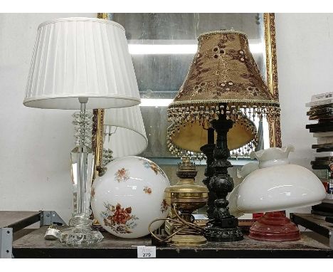 Decorative desk lamps, gilt framed mirror &amp; oil lamp spares