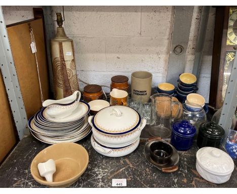 Kitchenalia to include Hornsea condiment barrels, mid century style lamp and other items