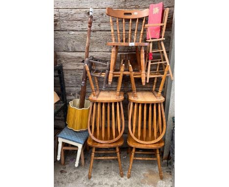 4 dining chairs, stools, children's highchair, standard lamp etc