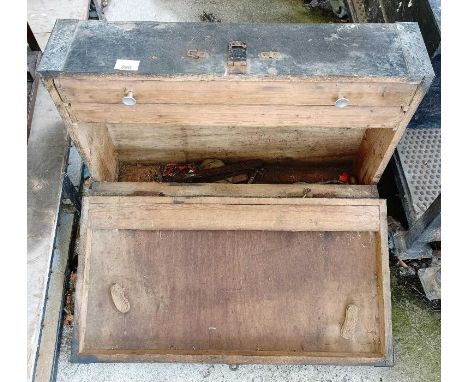 Wooden tool trunk including tools