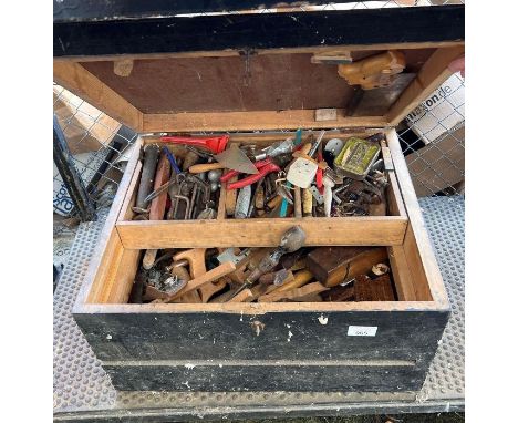 Wooden tool chest including hand tools