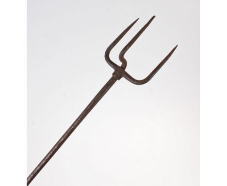 19th Century flesh fork, the turned handle with long stem and three pronged fork end, 89cm long