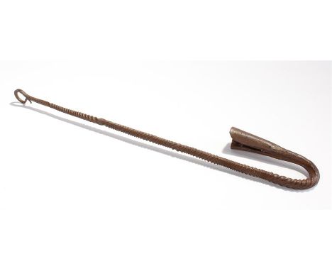 18th Century wrought iron Irish loom light, with a double barley twist stem, 48cm high
