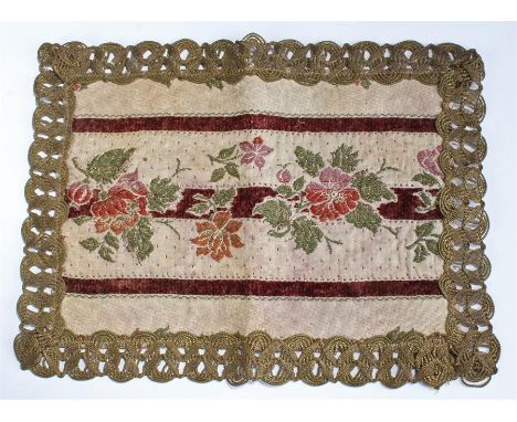 Charming circa 1823 Dolls house carpet, the dual sided carpet with a red back dated 1823, the opposing side with a foliate pa