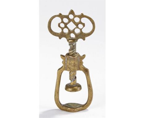 18th Century English brass wing nut cracker, the handle with pierced holes and screw thread, 8.5cm high