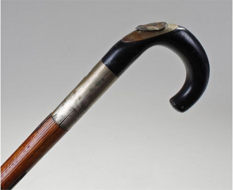 Horse measuring walking cane, the arched handle with concealed measuring stick, housed within the bamboo cane, 94cm high