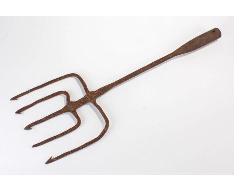 19th Century eel fork, with a five hooked end, 60cm high