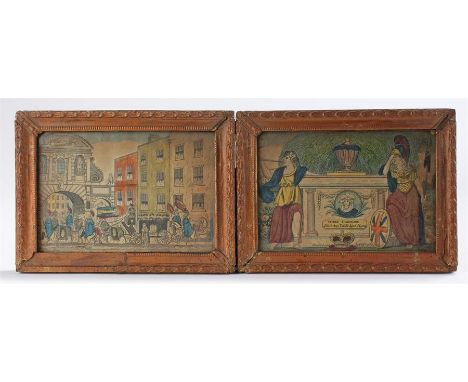 Queen Caroline interest c1821. Two hand coloured prints showing Queen Caroline's memorial. The other her funeral procession p