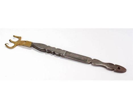 19th Century steel and brass toasting fork, with a hooked fork end, steel handle, 39cm long