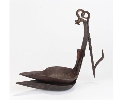 Late 18th /early 19th Century Scottish Cruise lamp, with a hook to the top, hooked lamp above conforming lamp, 14cm deep