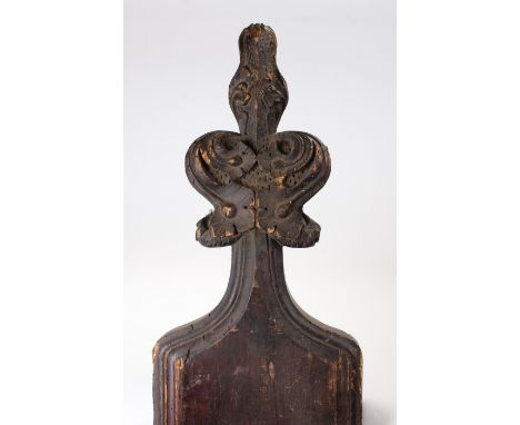 19th Century East Anglian carved pitch pine pew end, with poppy finial, 132cm high