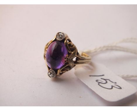 Antique 18ct gold cabochon amethyst &amp; diamond ring approx size F   4.3g inc      