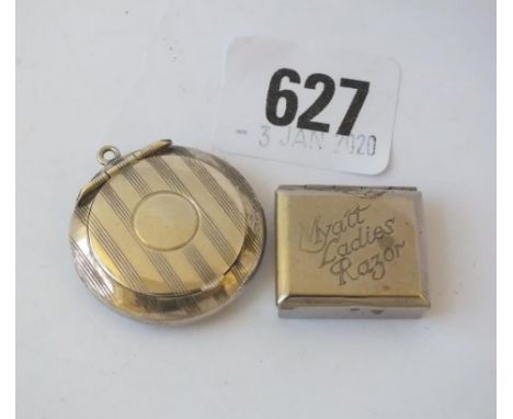 Small compact with line decoration, 1.25” dia. B’ham 1915 by AL ltd, also another       