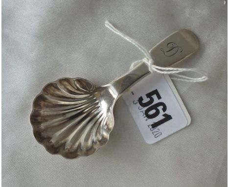 Exeter. Fiddle pattern caddy spoon with shell bowl, 1836 by WP 12g. 