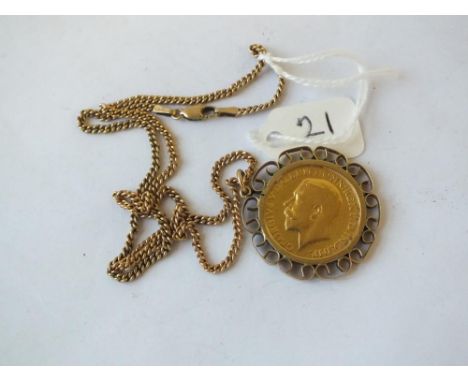 Sovereign mounted as a pendant on 9ct. neck chain  16g.  