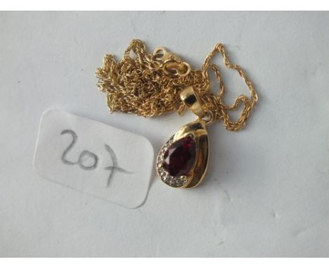 14ct. amethyst and diamond small pendant on 14ct. chain 2g.  