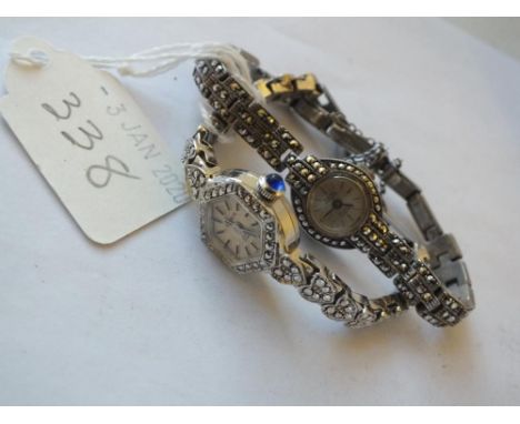 Two ladies silver marcasite wrist watches    