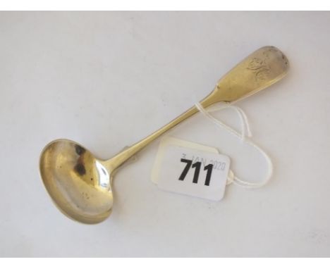 Exeter. Victorian fiddle pattern cream ladle, 1845 by JO 18g.  