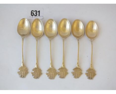 Set of six golfing tea spoons, each with galleon terminal,  1932/33 72g. 