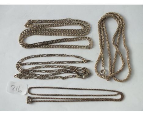 Four silver neck chains, 37.5g       