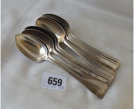 Set of twelve Victorian OE pattern heavy tea spoons, Lon 1894 by GMJ 282g.       