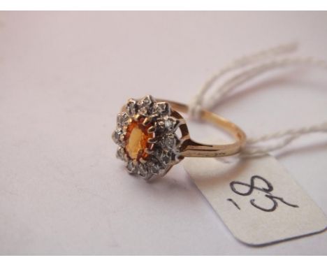 9ct citrine and diamond cluster ring  approx size L   