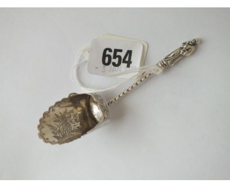 Victorian caddy scoop with apostle terminal, 4” long B’ham 1896 by WD  