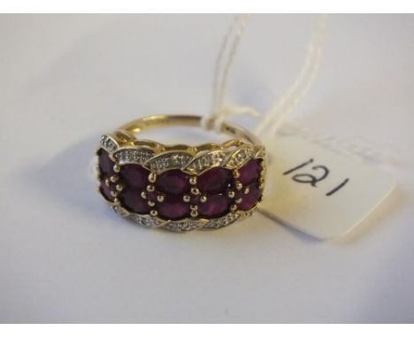 9ct double row ruby &amp; diamond dress ring approx size P  4.1g inc 