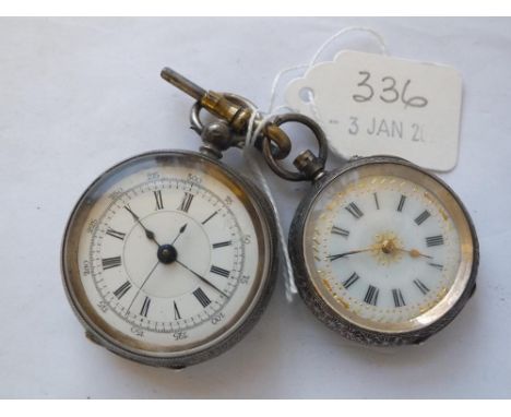 Two silver fob watches, one with seconds hand    