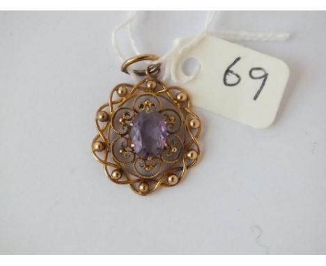 9ct amethyst pendant 2.8g inc      