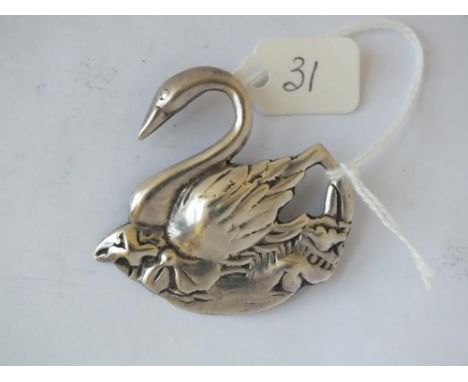 Cast silver swan brooch       