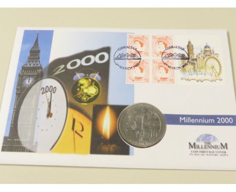 GIBRALTAR 1999 MILLENNIUM NUMISMATIC COVER WITH TITANIUM £5 COIN   Millennium cover from Gibraltar entitled Time through hist